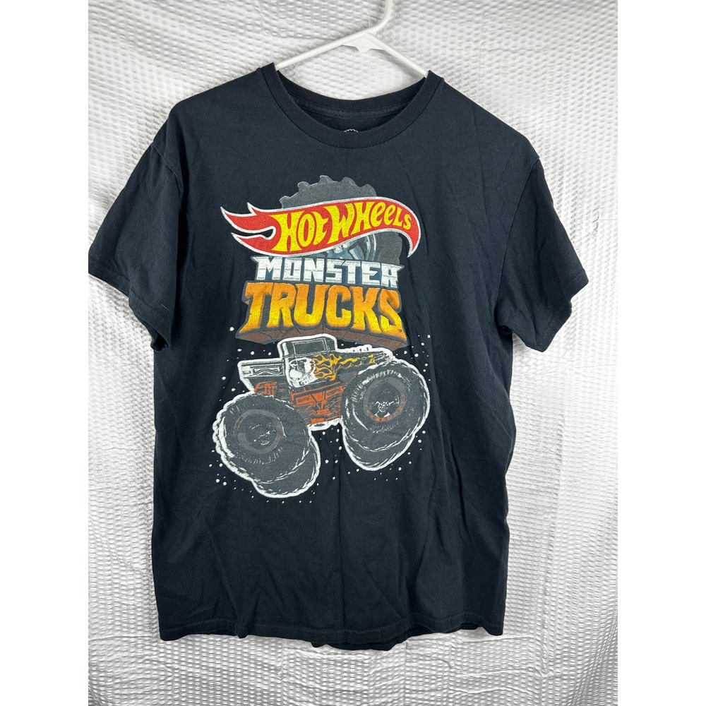 Hot Wheels Monster Trucks Black T Shirt Size M Graphic Tee‎ Mattel